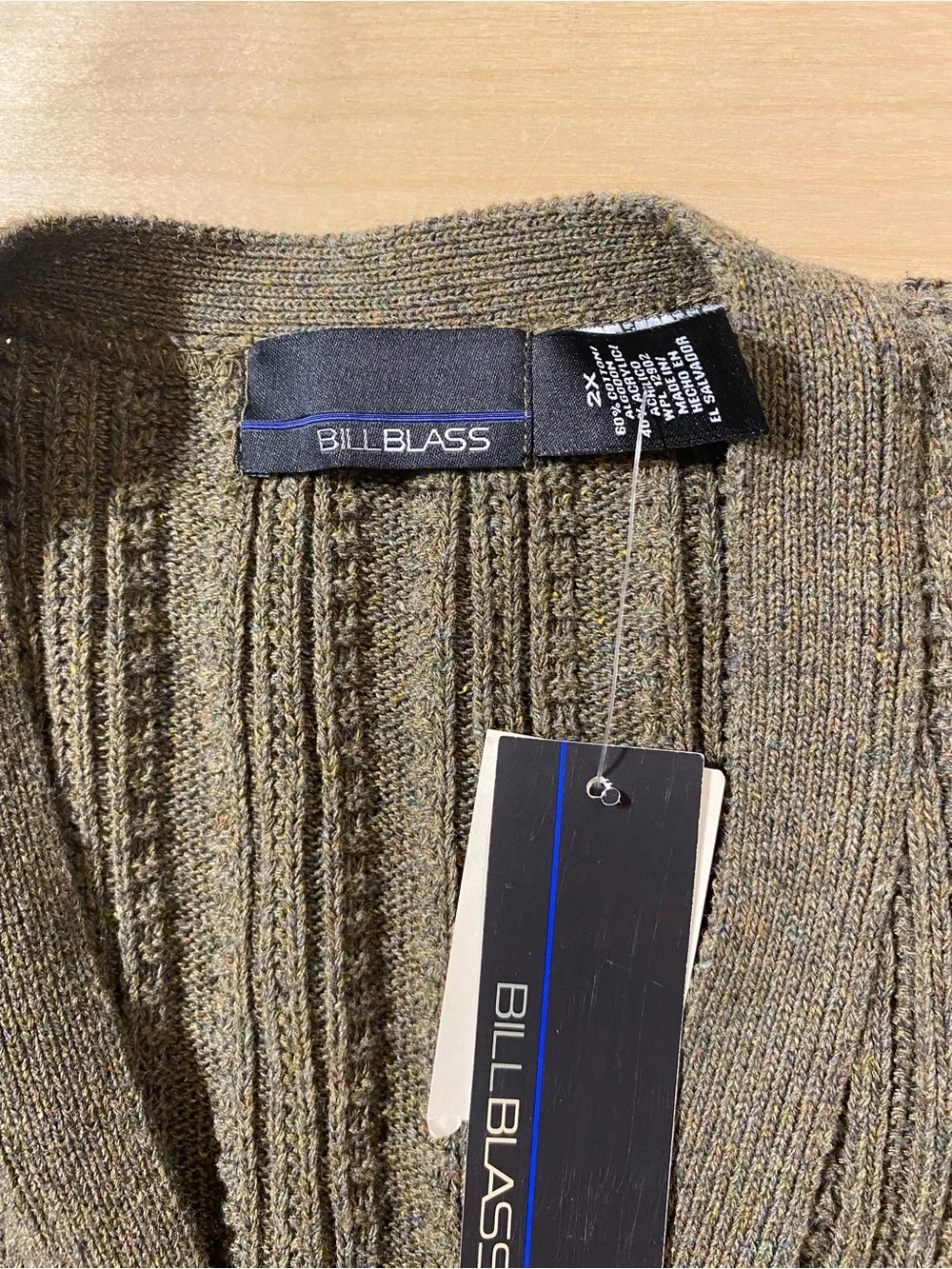 bill blass Olive Knit Button-Front Men's Cardigan 2X (SX)